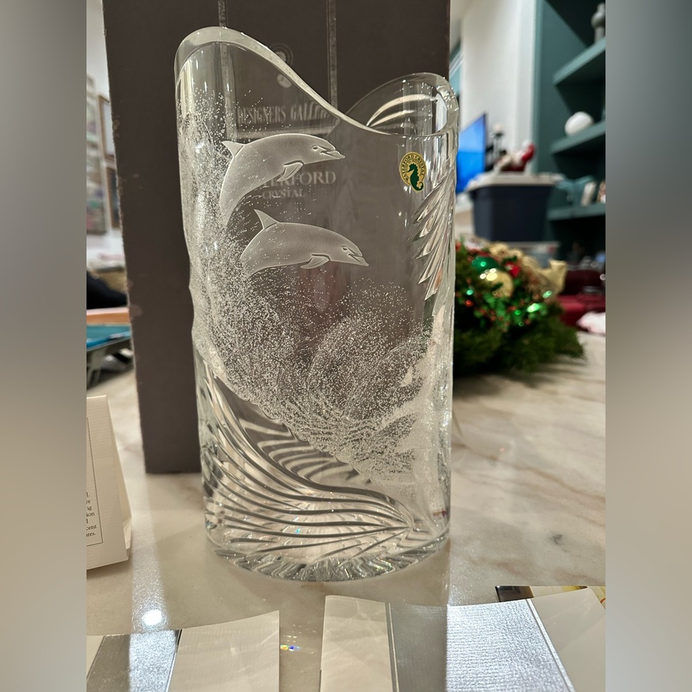Waterford Crystal Surfing Dolphins Vase